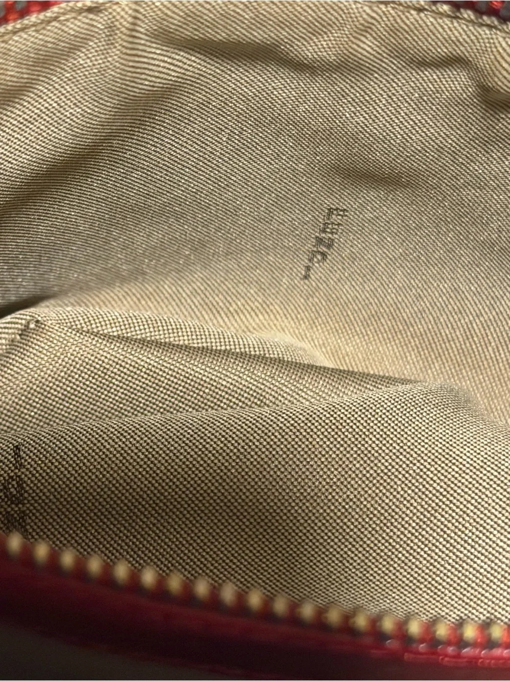 Vintage Fendi Beige Monogram Canvas Shoulder Bag with Red Leather Trim